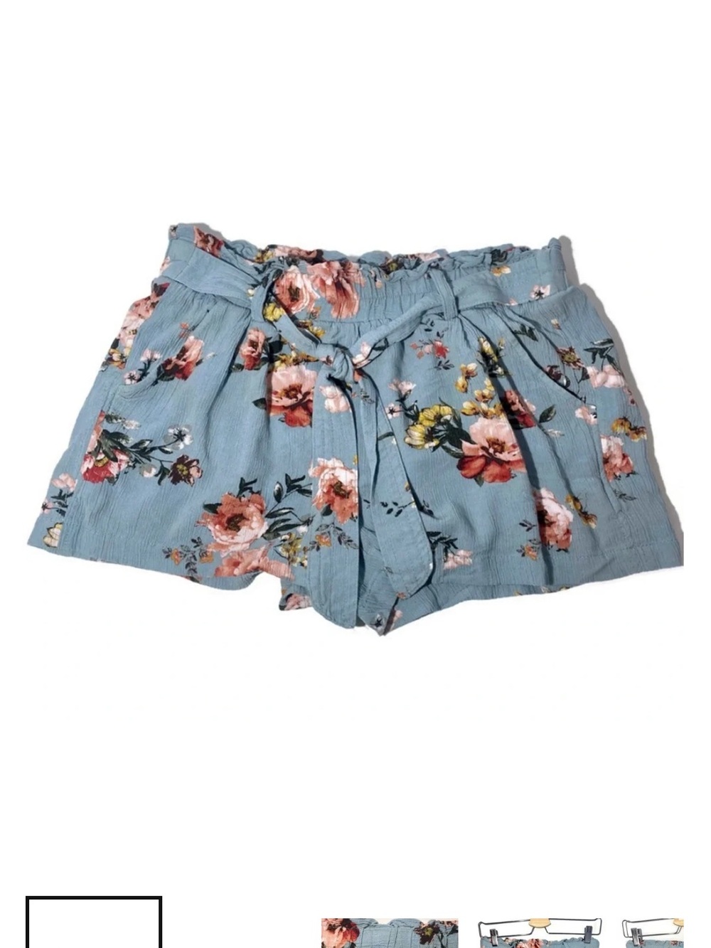 Jolt High-Waist Blue Floral Tie-Waist Shorts